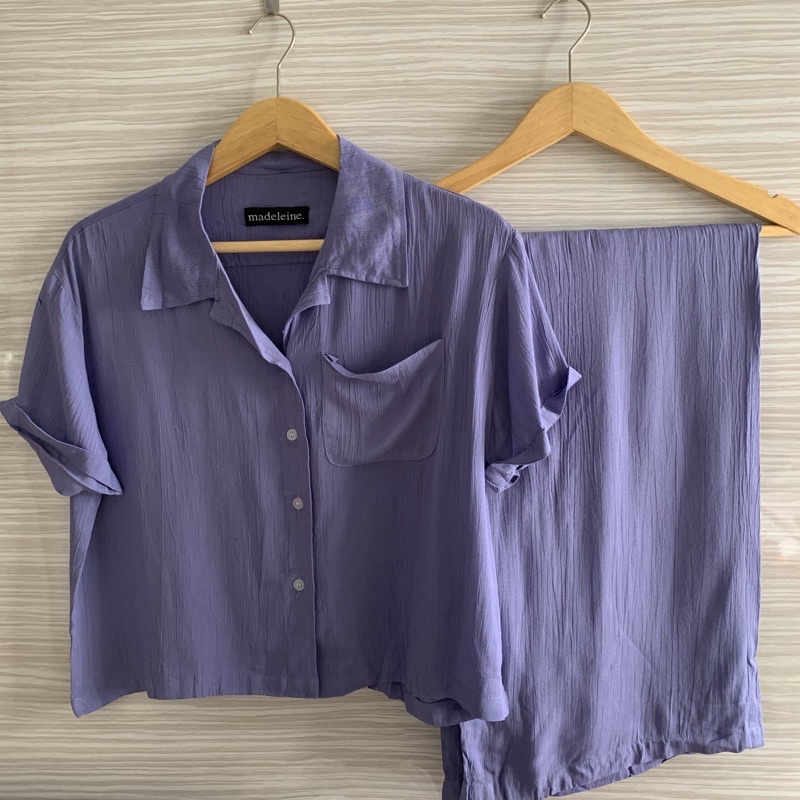 Claire Homewear Set | Rayon Crinkle Comfy Set-Periwinkle