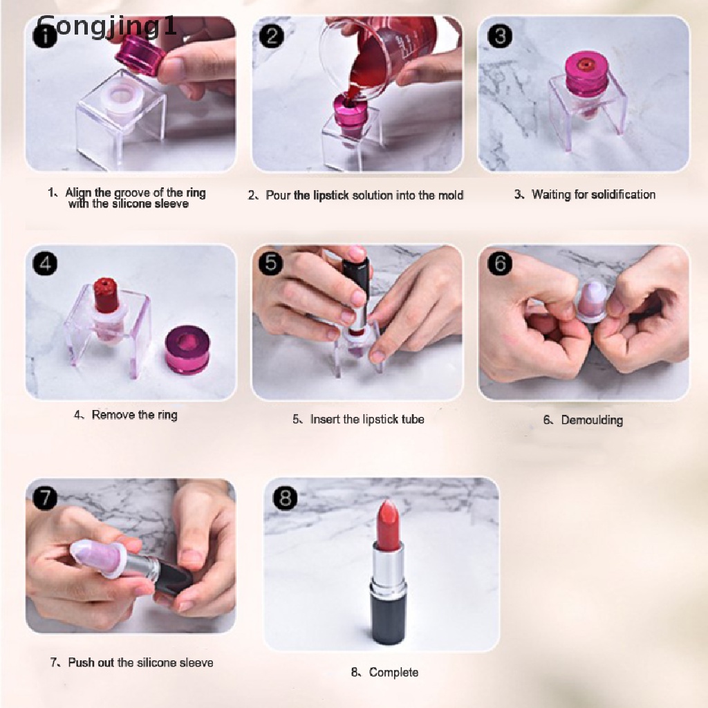 Gongjing1 3pcs / set Cetakan Lipstick DIY Bahan Silikon