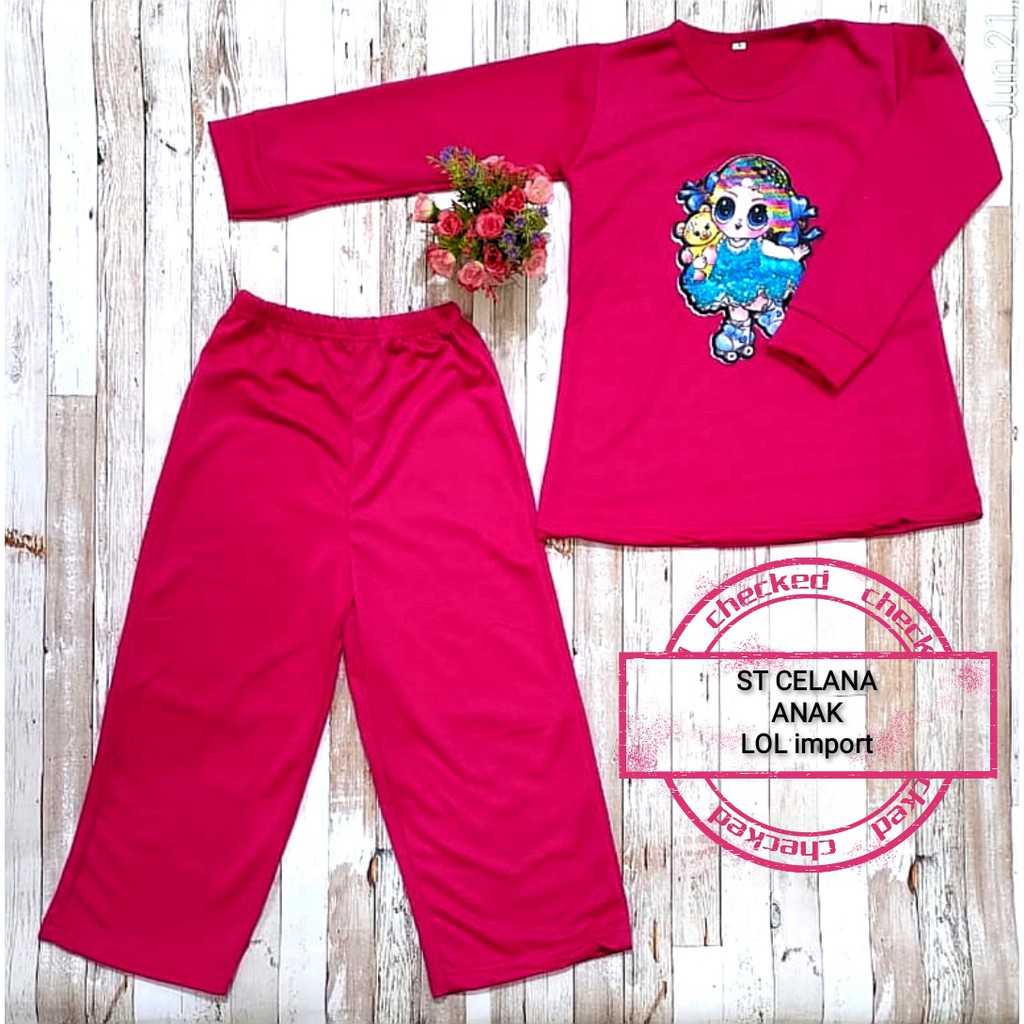 Setelan Celana Kulot Anak Perempuan LOL Aplikasi Impor Usia 5-10 Tahun