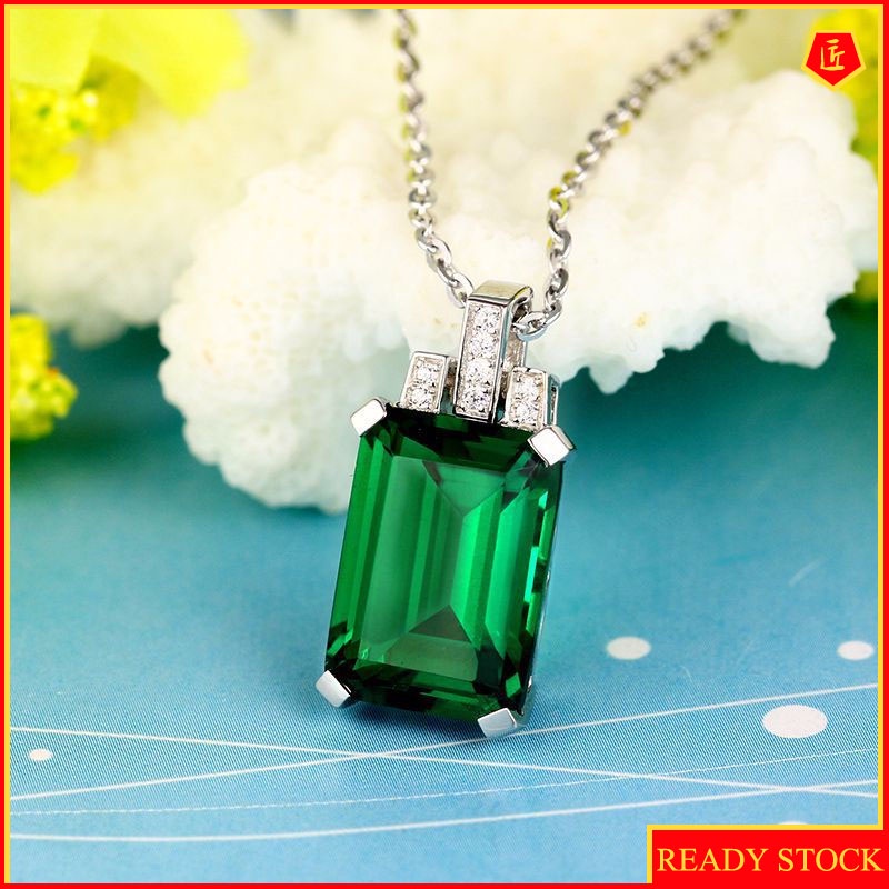 [Ready Stock]92518K Gold Emerald Pendant Necklace Elegant Graceful