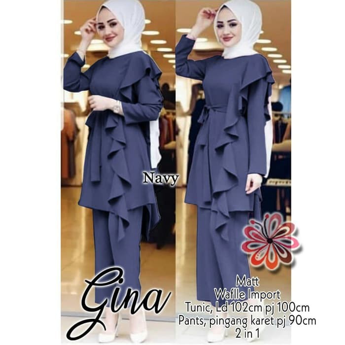 Set Gina Navy [Gamis 0152] SGY Baju Gamis Wanita Terbaru