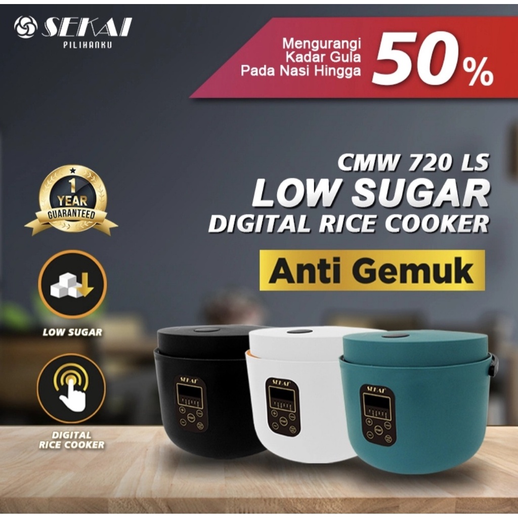 Rice Cooker Sekai CMW 720 Low Carbo Low Sugar Magic Com Sekai 720 Less Sugar Less Carbo Penanak Nasi Sehat Sekai Putih Hitam Hijau