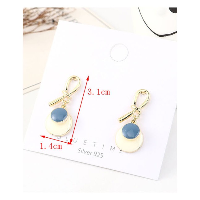 LRC Anting Tusuk Fashion Green + Light Yellow Dripping Small Disc Knotted Earrings Y63118