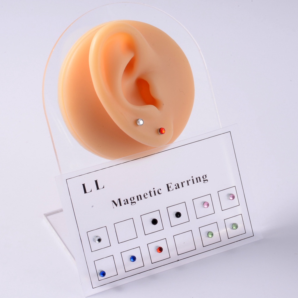 Hu Hu Hu Hu Hu Alat Bantu Pasang Kacamata♡ 12pcs / Set Anting Stud Magnetik Berlian Imitasi Permukaan Halus Tanpa Tindik Untuk Wanita