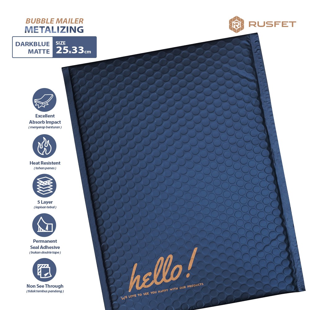 PLASTIK BUBBLE MAILER / AMPLOP BUBBLE PREMIUM METALLIC DARK BLUE - SECURITY BAG RUSFET 25X33