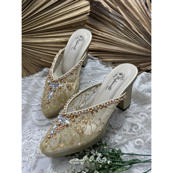 sepatu wedding wanita gold alena tinggi 9cm tahu