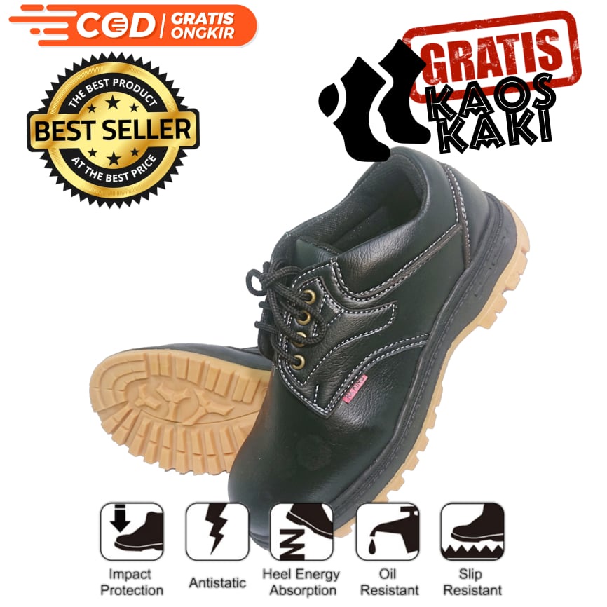 SEPATU SAFETY SEPTI KING KICKERS GREGOR CATERPILLAR KULIT PU SINTETIS ASLI UJUNG BESI BENGKEL KONTRAKTOR TAMBANG PABRIK MURAH BONUS KAOS KAKI