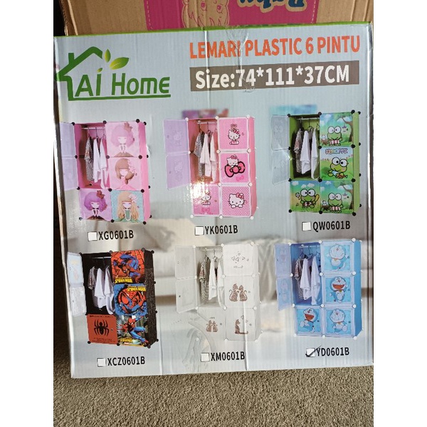 LEMARI PLASTIK PORTABLE 6 PINTU KATAKTER DORAEMON