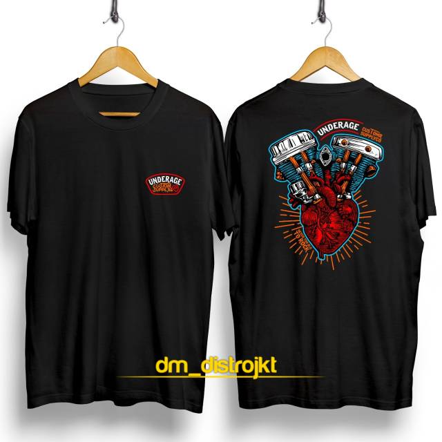 T-shirt Katun Motif Underage / Baju Kaos Distro Pria Wanita Hitam