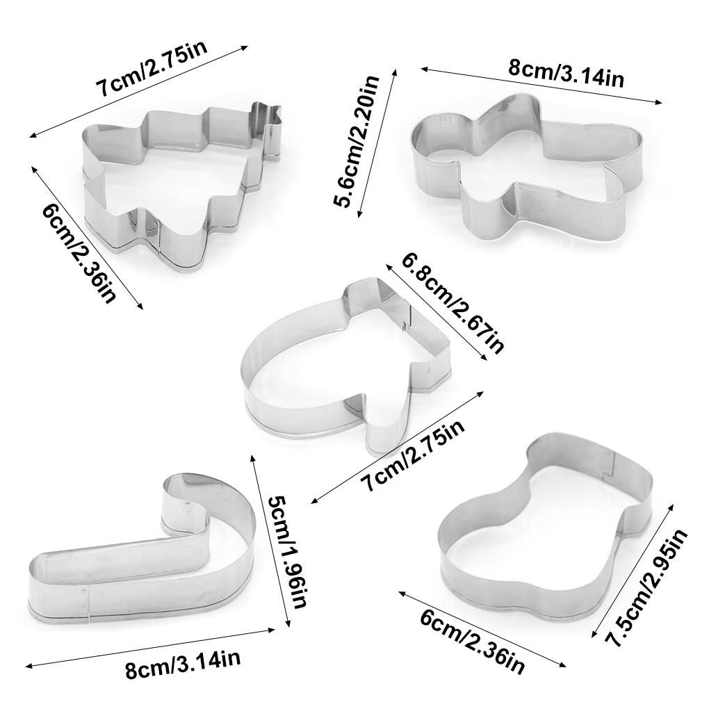 (house2020) 5pcs / Set Cetakan Kue / Biskuit / Fondant Bahan Stainless Steel Desain Emboss Tema Natal Untuk Dapur