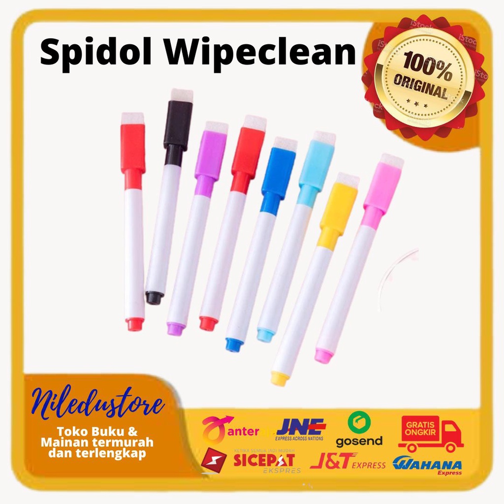 

1SET 8PCS SPIDOL WARNA WARNI + PENGHAPUS TERMURAH / SPIDOL WIPE AND CLEAN