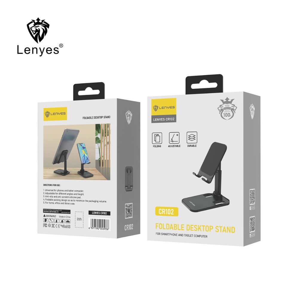 LENYES CR102 Holder Meja Folding Desktop Stand Holder dudukan lipat HP Tablet universal Anti Slip Besi Alluminium original