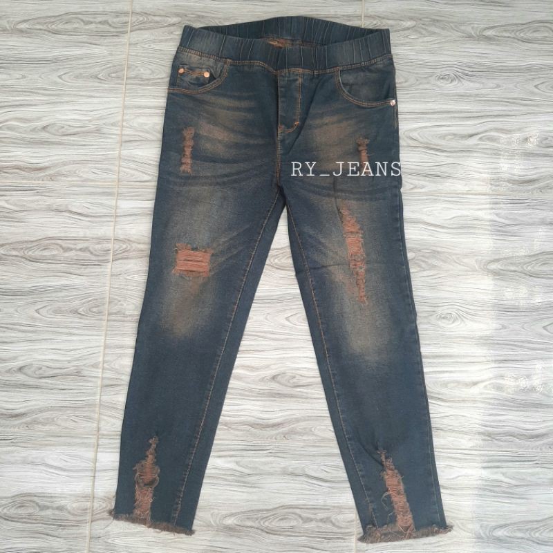 jeans jumbo wanita celana jegging jeans sobek tidak tembus wanita celana 7/9 celana pinggang karet melar