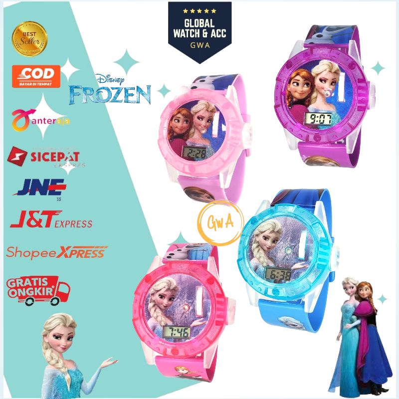 Jam tangan anak laser musik karakter Frozen Hello kitty Sofia