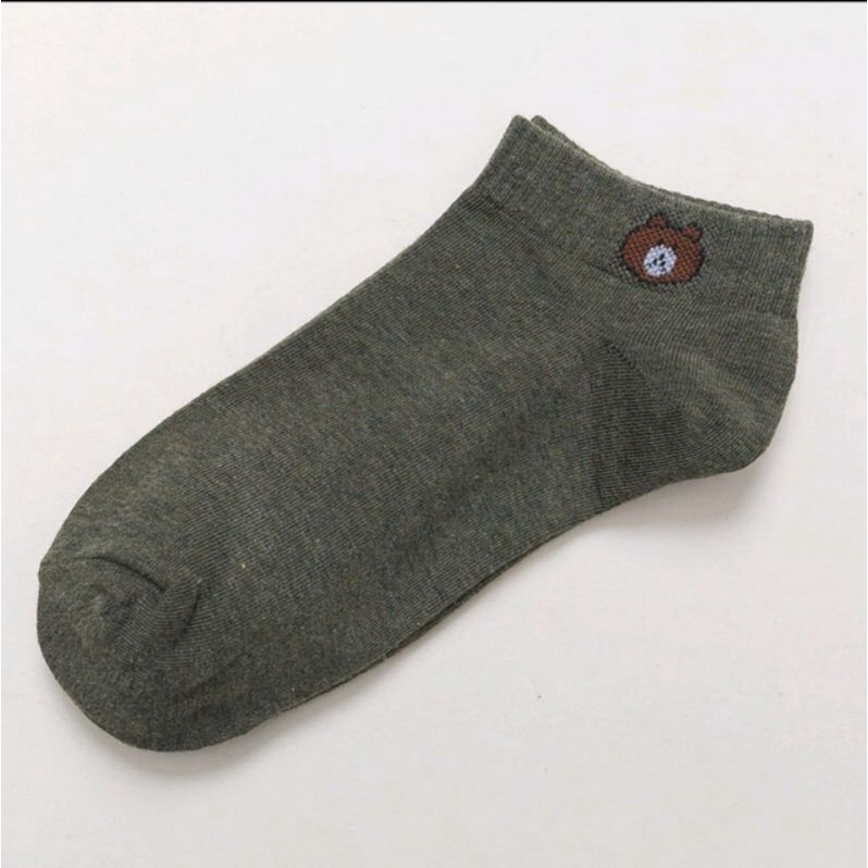 [ COD ] KAOS KAKI BROWN FASHION WANITA - KAOS KAKI ANKLE MOTIF BERUANG LUCU / KAOS KAKI PENDEK CEWEK-Abu Tua