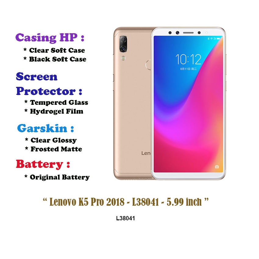 Lenovo K5 Pro 2018 - L38041 - 5.99 inch - Case - Screen Protector - Battery - Dll