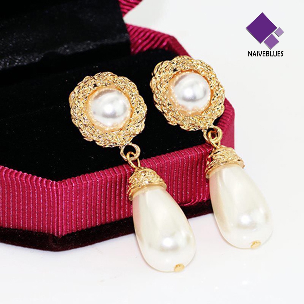 Anting Juntai Warna Emas Aksen Mutiara Untuk Wanita