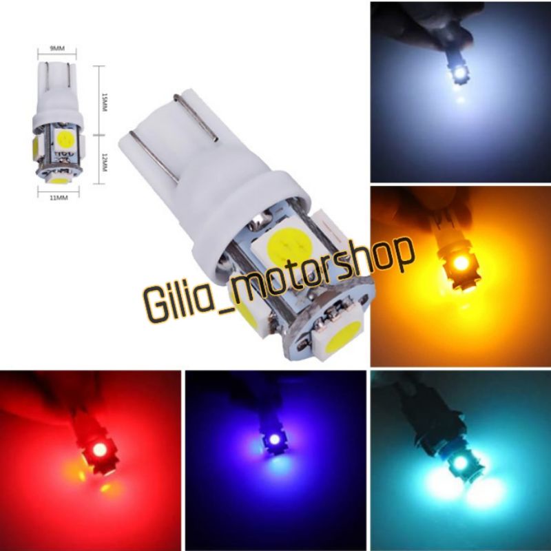 Lampu LED T10 5 titik jagung sepasang Lampu Sen Senja T10 5 LED Motor Mobil