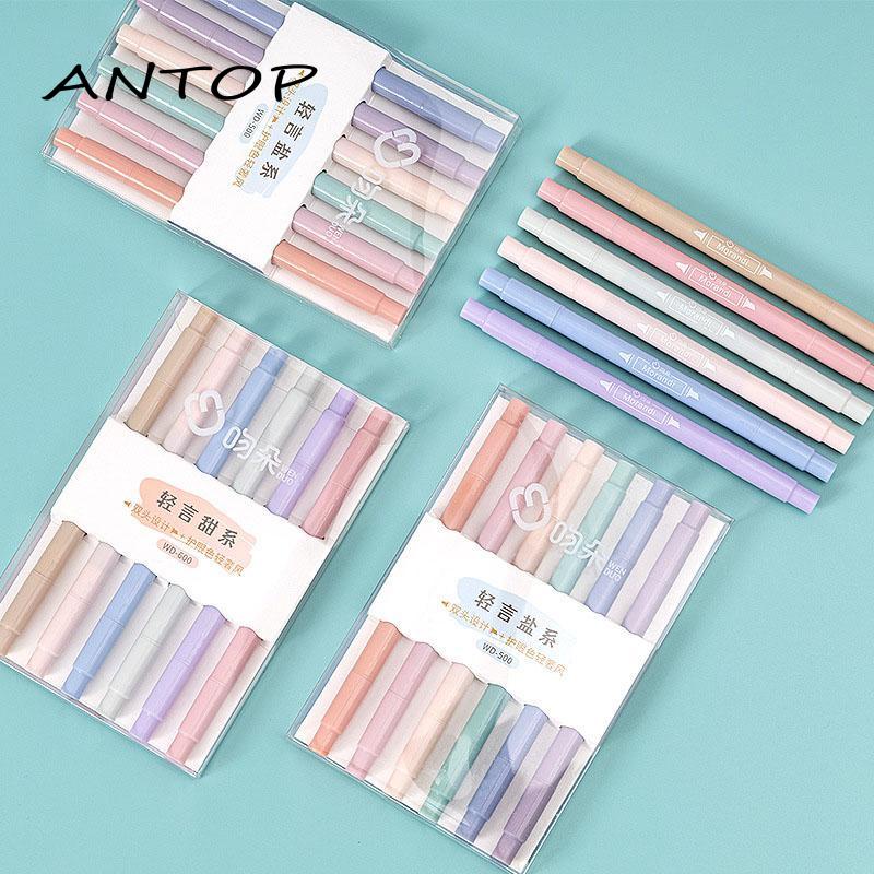 6pcs Spidol Highlighter Dua Sisi Ujung Lembut ANTOP