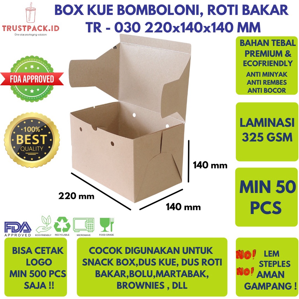 BOX DUS KRAFT KARDUS KOTAK ROTI BAKAR DONAT BOMBOLONI BOLU 22x14x14 cm