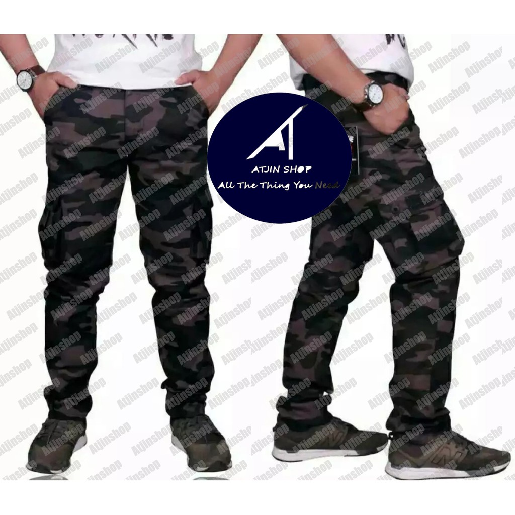 Celana Panjang Kargo Cargo Camo Tactical Army Pria Bahan katun Twill Stretch