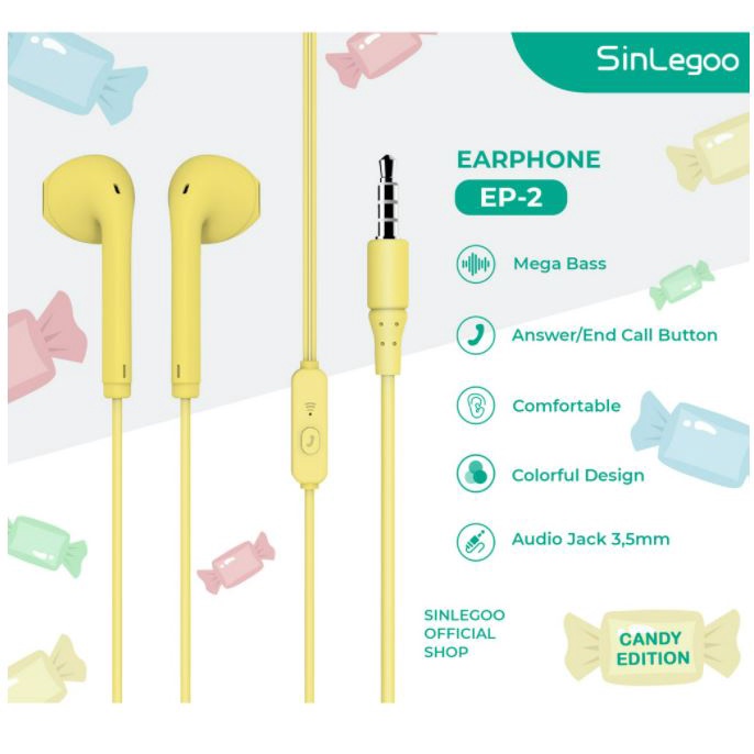 SINLEGOO EP-2 Earphone Headset Stereo SinLegoo EP2 Warna Pastel Mega Bass Earphone