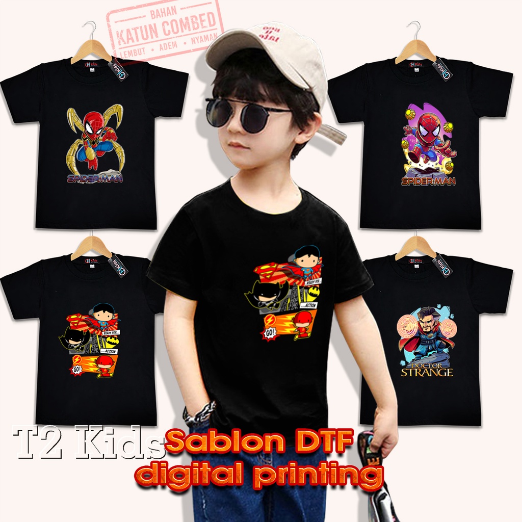 baju kaos anak laki laki DTF superhero/ kaos anak hitam laki laki/ kaos atasan anak laki laki