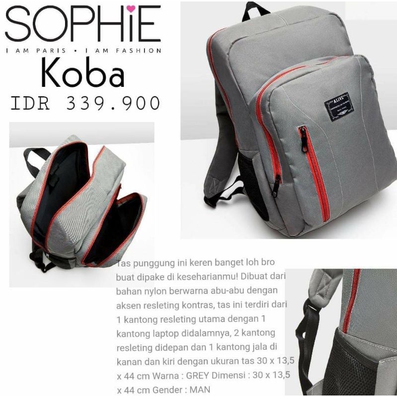 (BISA COD) TAS RANSEL  PUNGGUNG COWOK KOBA ALIVE SOPHIE MARTIN PARIS