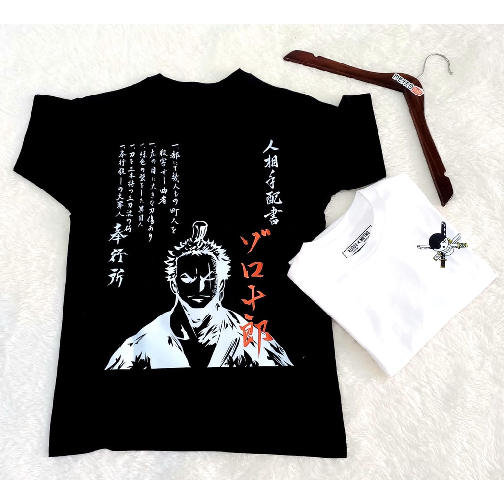 Kaos Anime One Piece Zoro Zorojuro Wano – T-shirt Wanted Hitam Unisex Distro