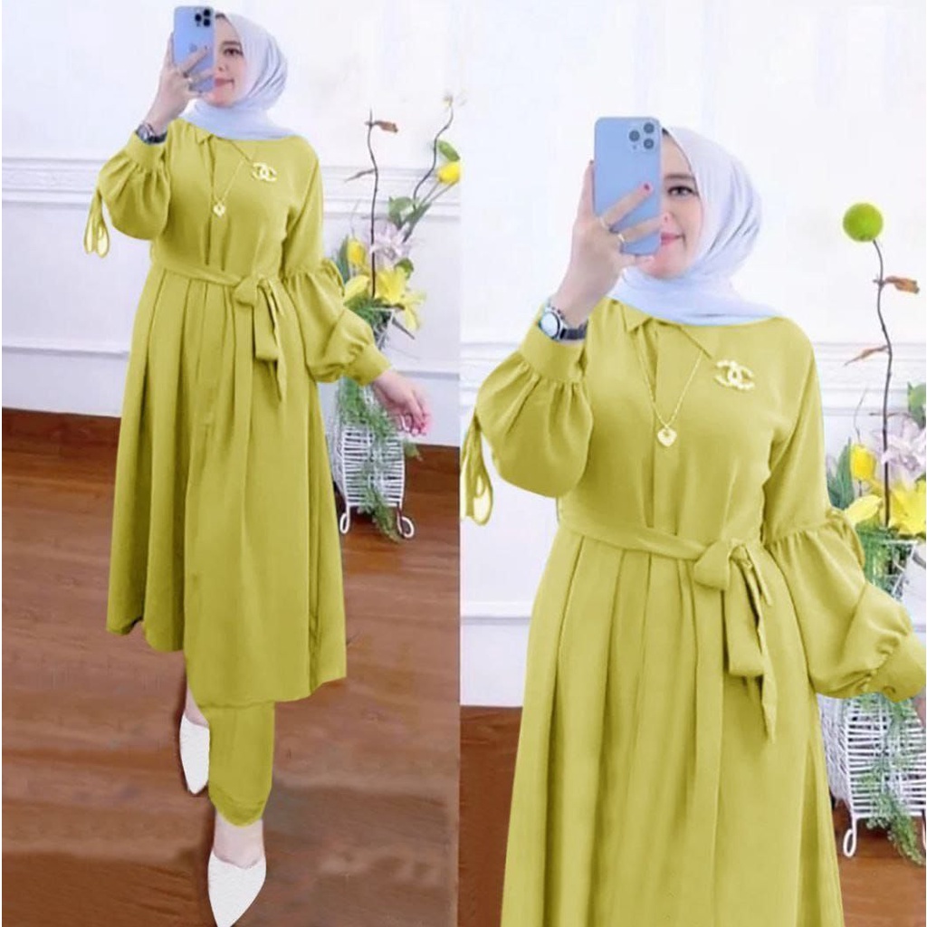 SETELAN TUNIK MODEL KEKINIAN NAVY TERBARU Setelan Wanita Long Tunik Polos On Set Rayon Polos Terbaru Kekinian
