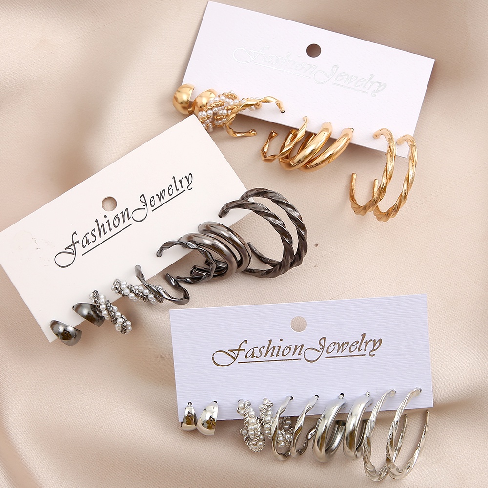 5pcs / set Anting Hoop Mutiara Untuk Wanita