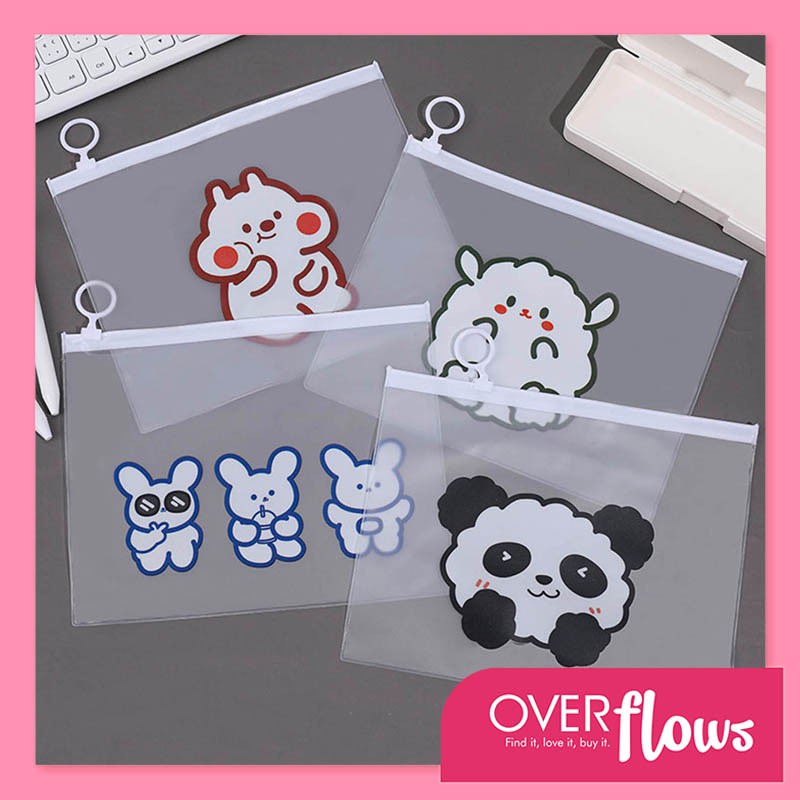 OVERFLOWS.ID Pencil Case Karakter Flat Pouch Tempat Pulpen Pensil Model Zip Murah Import