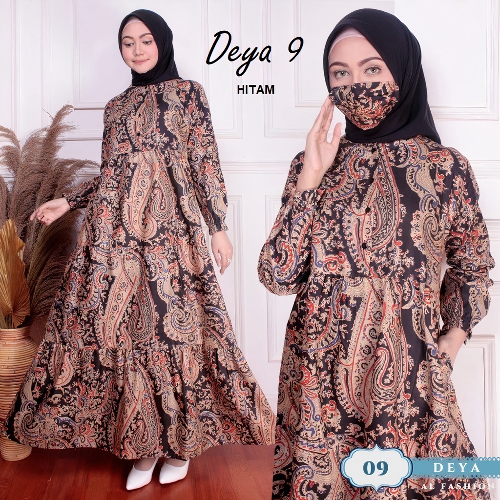 Gudang_Mukenaku Gamis Deya 9 Maxi Syari Fashion Wanita Dewasa Bahan Katun Apple Kancing Depan (Busui) Terbaru Premium COD bisa bayar di tujuan