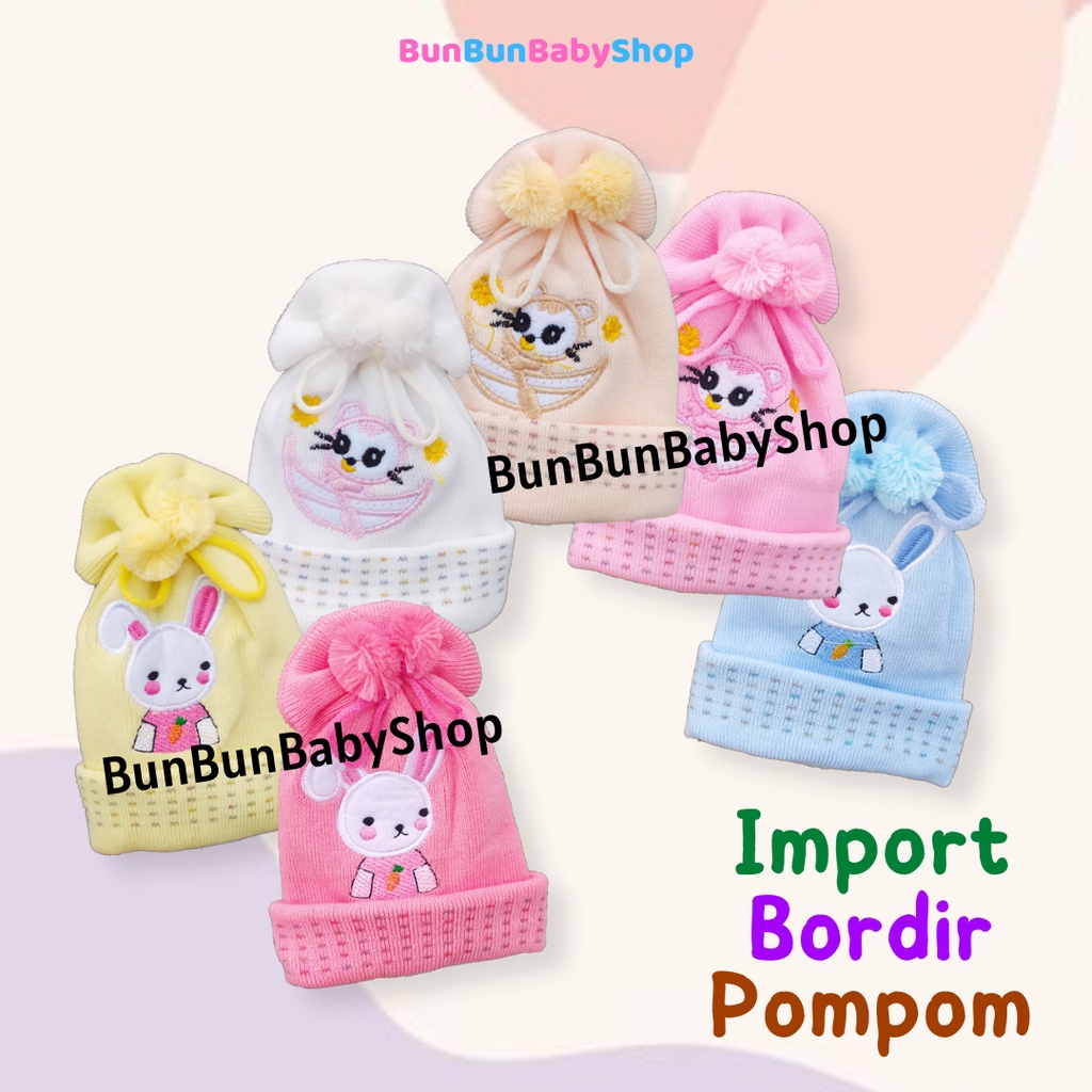 IMPORT Topi Kupluk Pompom Rajut Impor Bulu Bayi Lucu Murah Perlengkapan Fashion Anak Balita Baby Newborn Baru Lahir Laki Laki Perempuan New Born