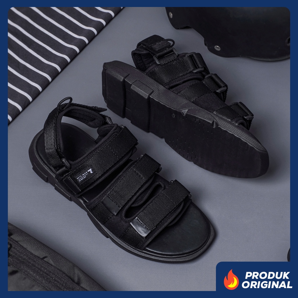 SECRET FULL BLACK ORIGINAL x REYL MAN Sandal Gunung 2 in 1 Hitam Pria Casual Jalan Santai Traveling Main Harian Lebaran Sendal Sepatu Remaja Dewasa Fashion Distro Premium Outdoor Footwear Tali 3 Strap Big Size Ukuran Jumbo 44 45 Keren Terbaru Kekinian Ori