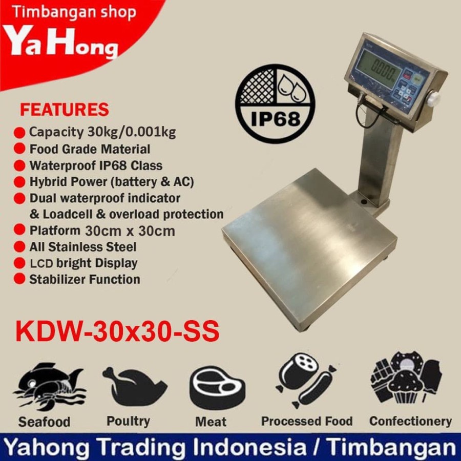 Timbangan Barang Digital Full Stainless Steel 30kg 0.001kg Waterproof