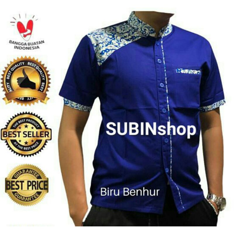Jual Kemeja Seragam Kerja/Kerah Shanghai Kombinasi Batik/s,m,l,xl