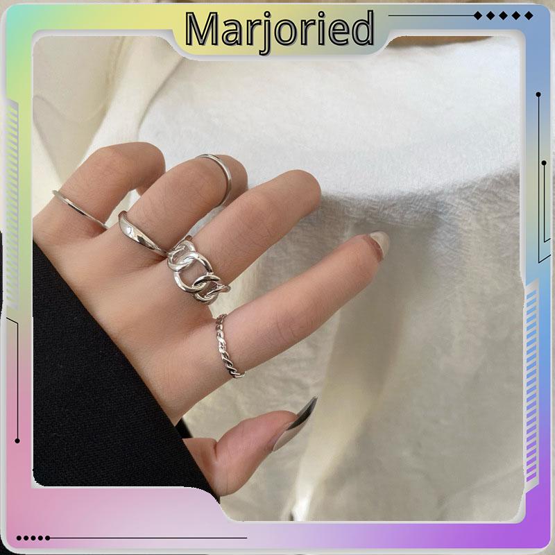 5pcs / Set Fashion Cincin Wanita Model Terbuka Geometri Warna Silver / Gold Gaya Vintage-MJD