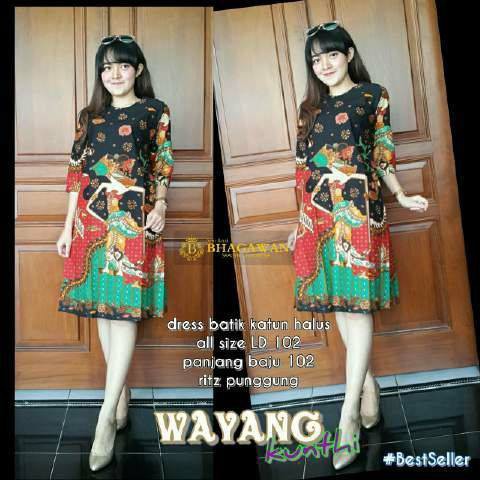 COD - DRESS BATIK MODERN WAYANG KUNTHI, DRESS BATIK MODERN, DRESS BATIK MURAH, SERAGAM BATIK