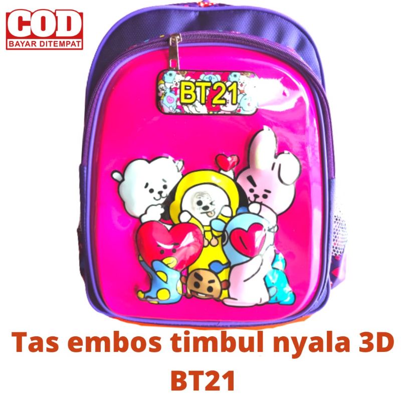 Tas Ransel Anak 3D Timbul Lampu Tk Sd Perempuan Karakter BT21 bts21