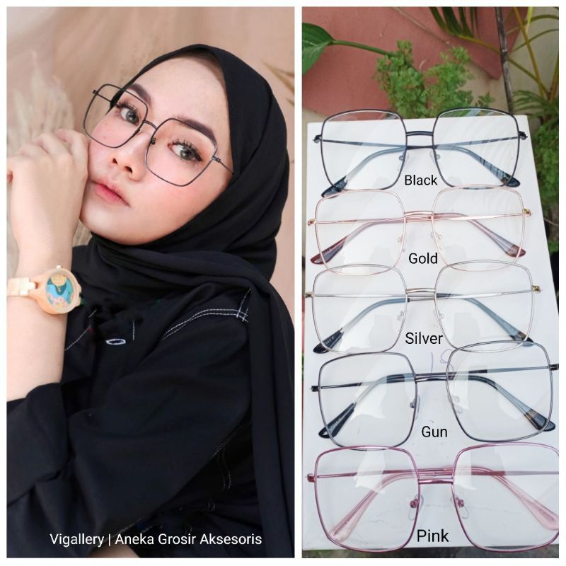 Kaca Mata Kotak Fashion Unisex / Kacamata Korea Frame Besi / Kacamata Kotak Anti Radiasi Blue Sungaless