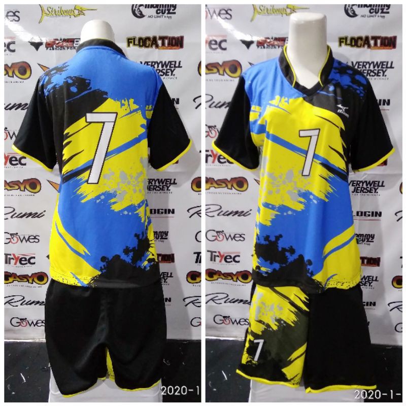 Kostum wanita baju voli Asics cewek bahan kaos voly tebal pe super printing terbaru