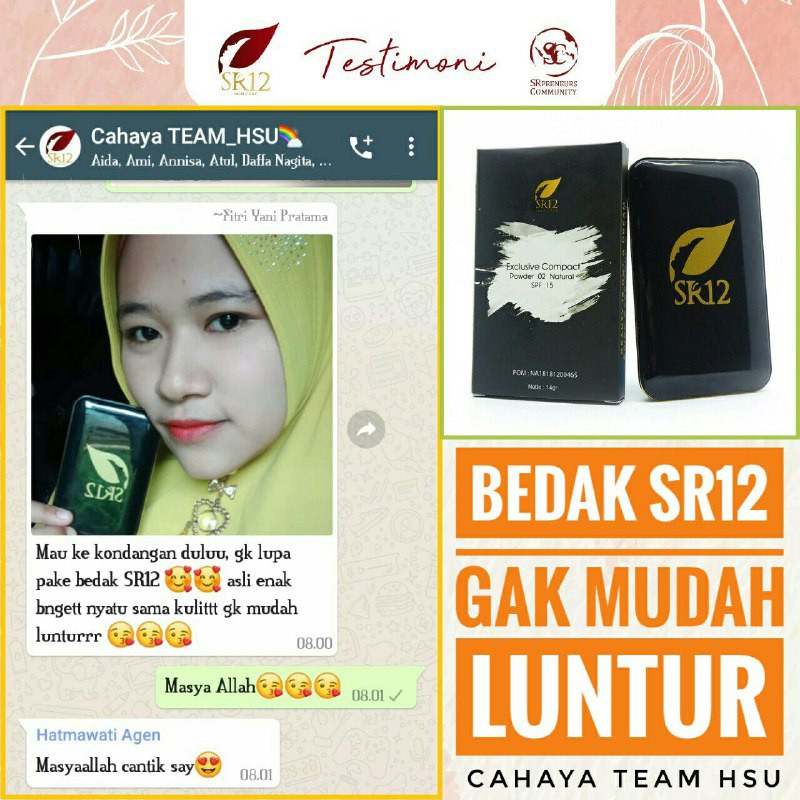 SR12 HERBAL SKINCARE EXCLUSIVE COMPACT POWDER BEDAK PADAT  BPOM AMAN FOUNDATION +SPF 15