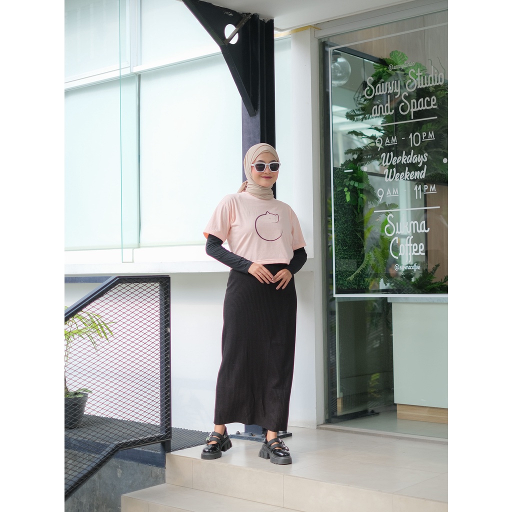 CUCI GUDANG Baju Atasan Wanita Terbaru Kaos Crop Top COTTON ROOUNDCAT