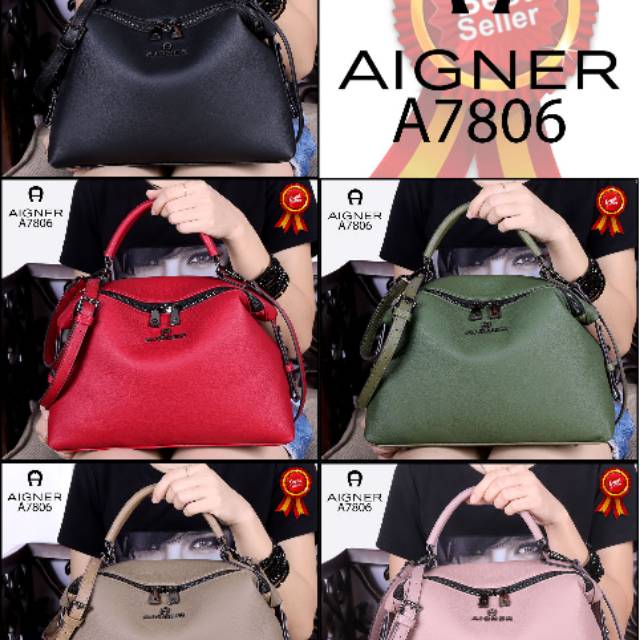 AIGNER Roma Middle Closure Handbag Like ori Soft Leather Hardware Black(A7806)