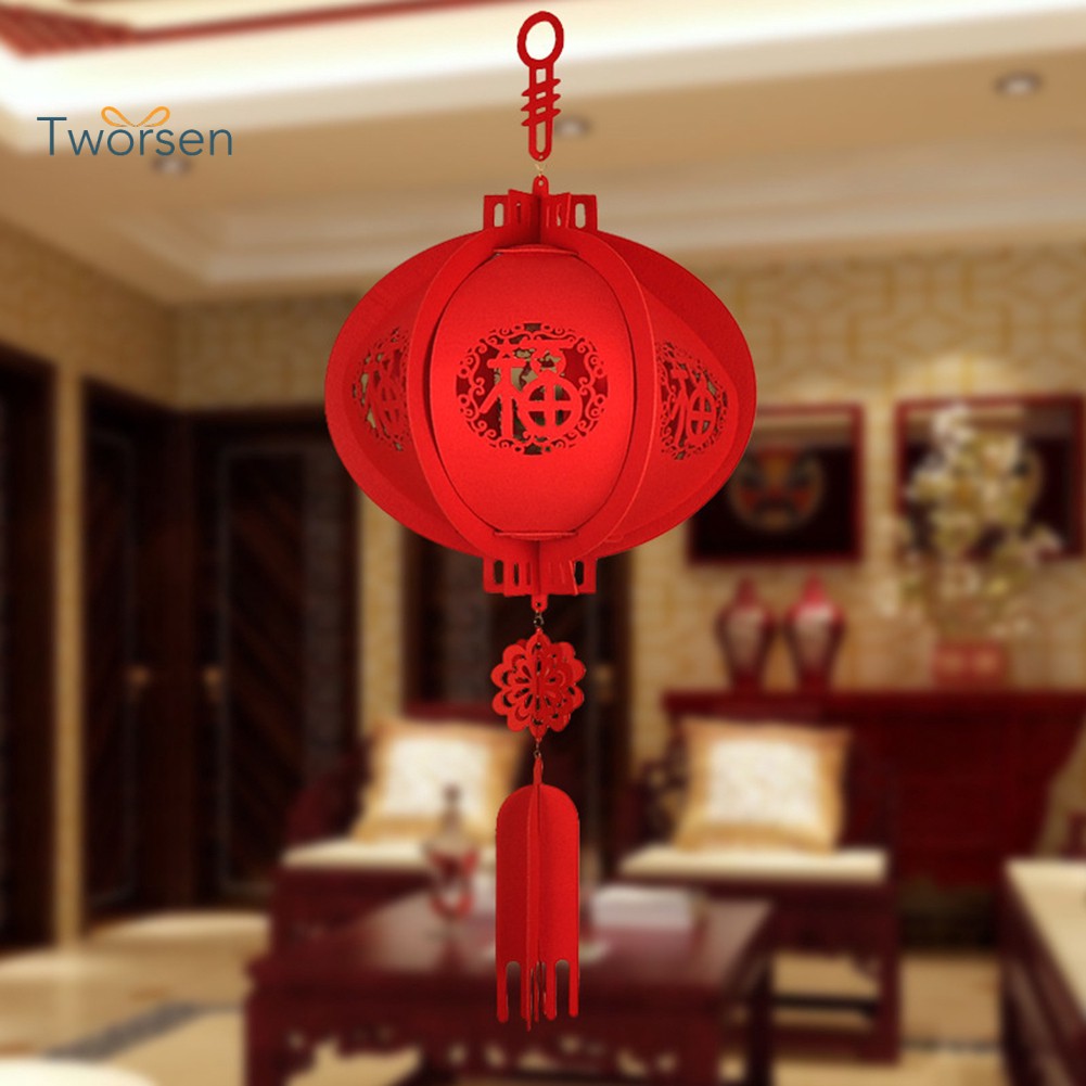 Tworsen Lampion Gantung Chinese Warna Merah Untuk Festival / Rumah