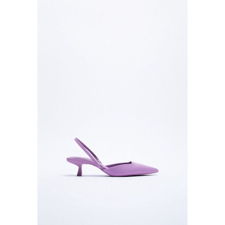 Zara Leather Slingback Kitten Heel Mules High heel Sepatu Shoes Heels 00711538