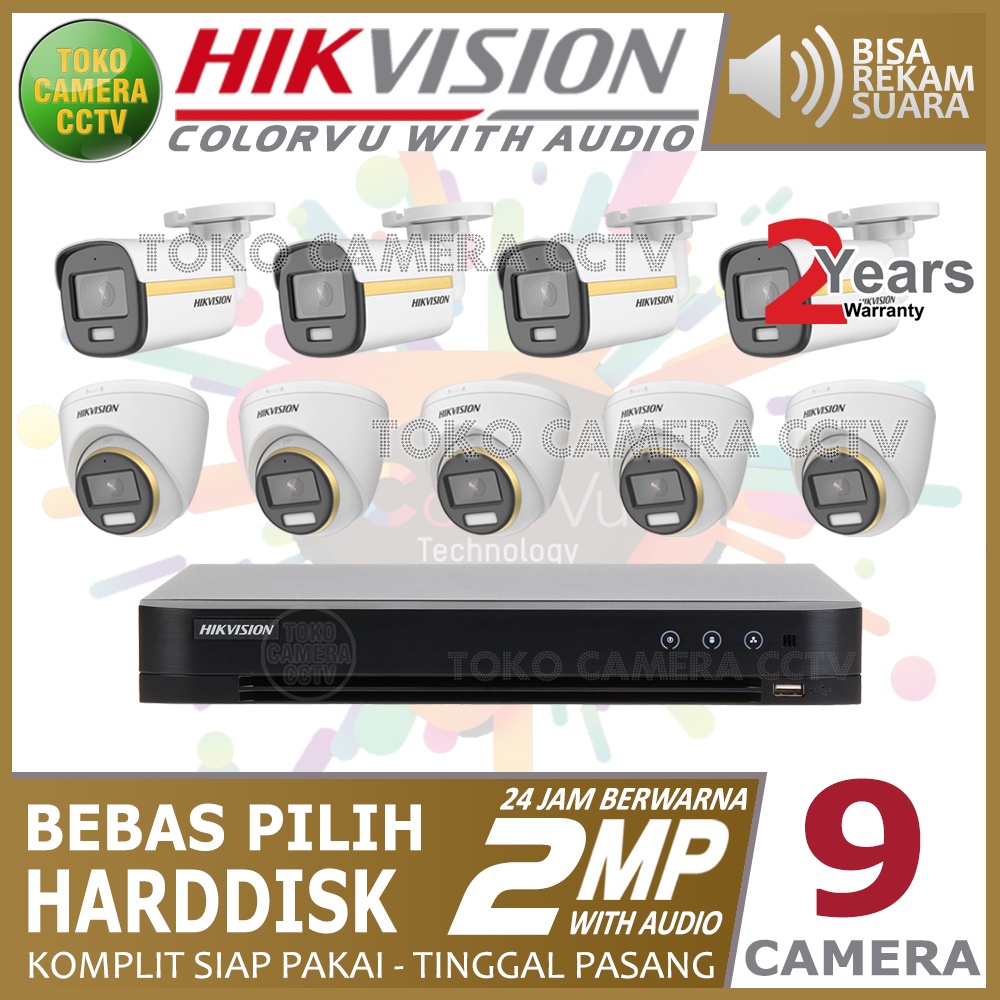 PAKET CCTV HIKVISION COLORVU AUDIO 2MP 16 CHANNEL 9 KAMERA