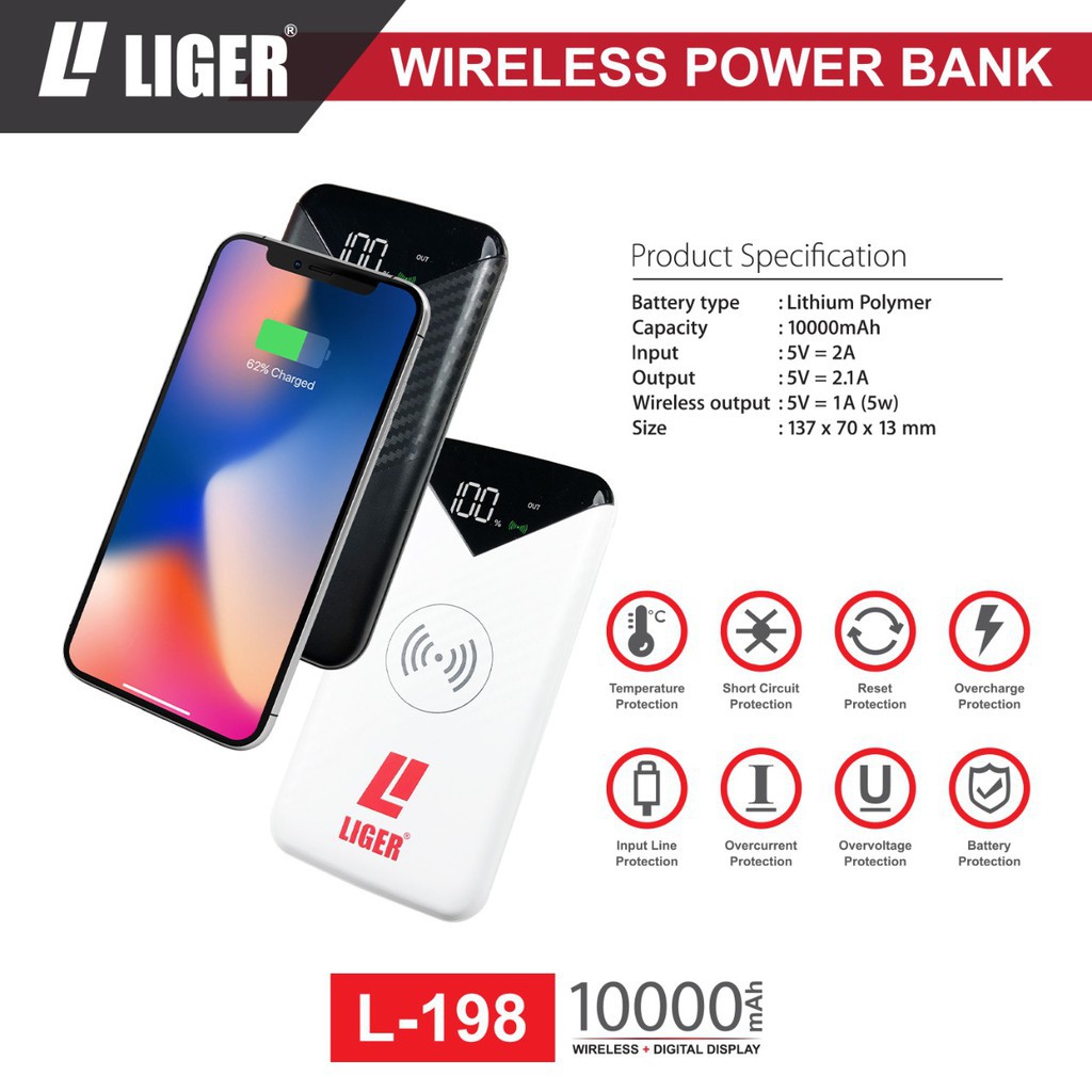 Power Bank Liger L-198 Wireless 10000mAh with Digital Display