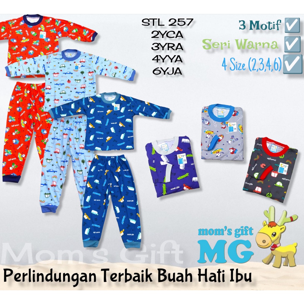 BARU  (( 3 Pcs )) Piyama YIMO / MOM GIFT _PANJANG | Baju Tidur Anak Motif Murah | Uk 1-9 Tahun | Mot